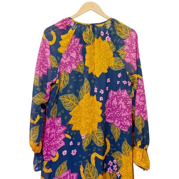 NWT Mud Pie Colleen Maxi Dress Navy Floral Ruffled Flowy Long Sleeve Size Medium - Picture 8 of 12